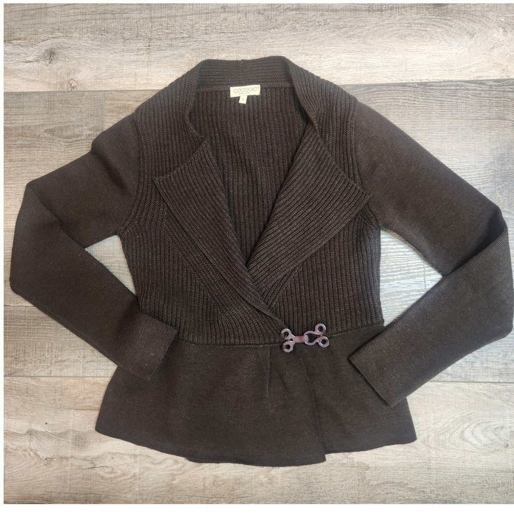 Cocogio Wrap Cardigan Women M Brown Excellent Italy Wool Alpaca Peplum Sweater